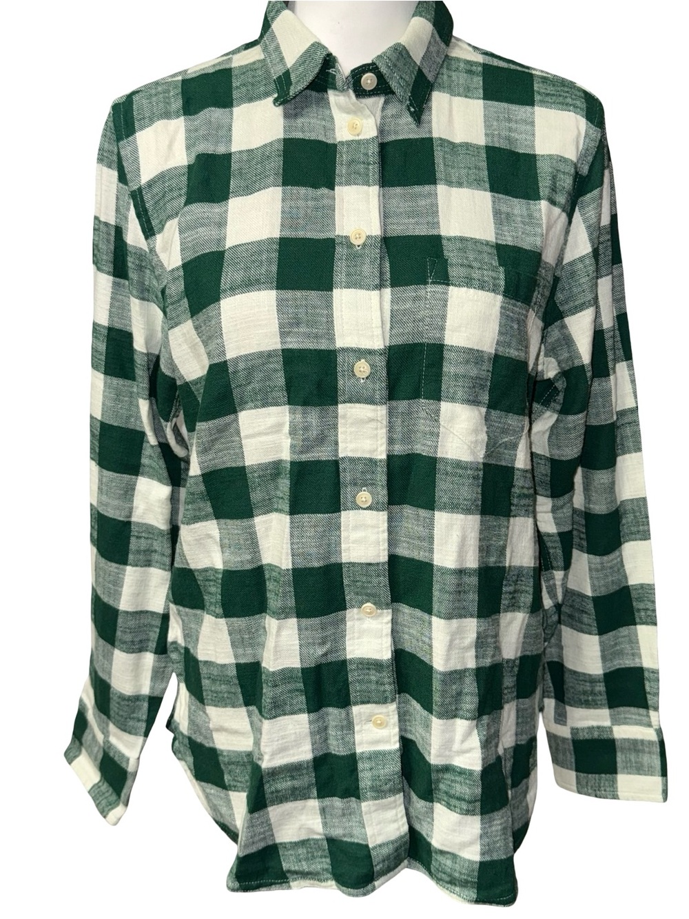 J. Crew Classic-fit flannel shirt in buffalo check green and ivory women’s 6 nwt